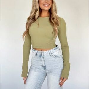 By Together Sage Long Sleeve Ribbed Crop Top with Thumb Holes